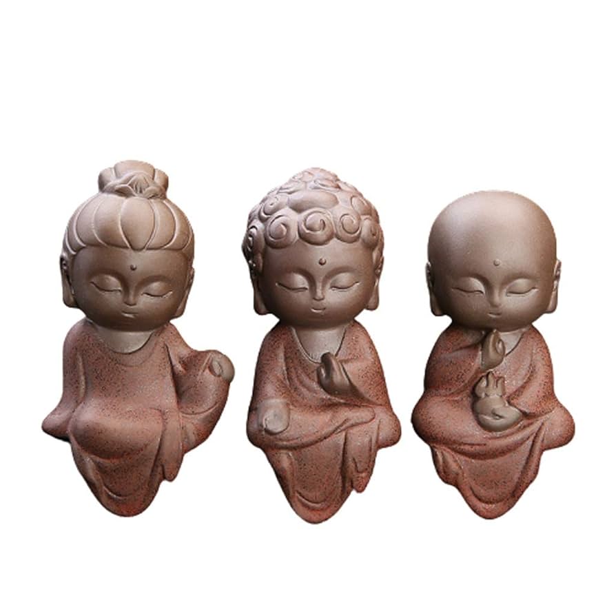 Amazon｜仏像 仏像3ピースミニかわいい禅仏紫粘土僧侶仏像彫刻